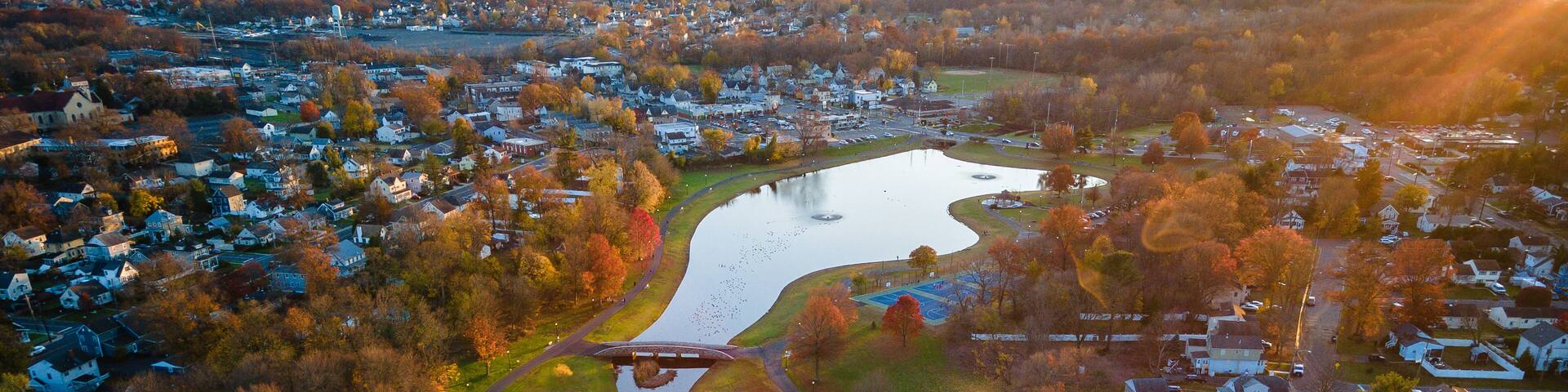 Aerial Sunset in South Plainfield New Jersey Spring Lake Park