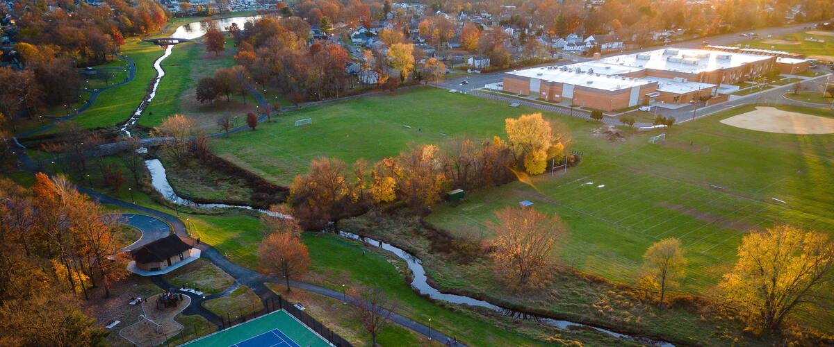 Aerial Sunset in South Plainfield New Jersey Spring Lake Park