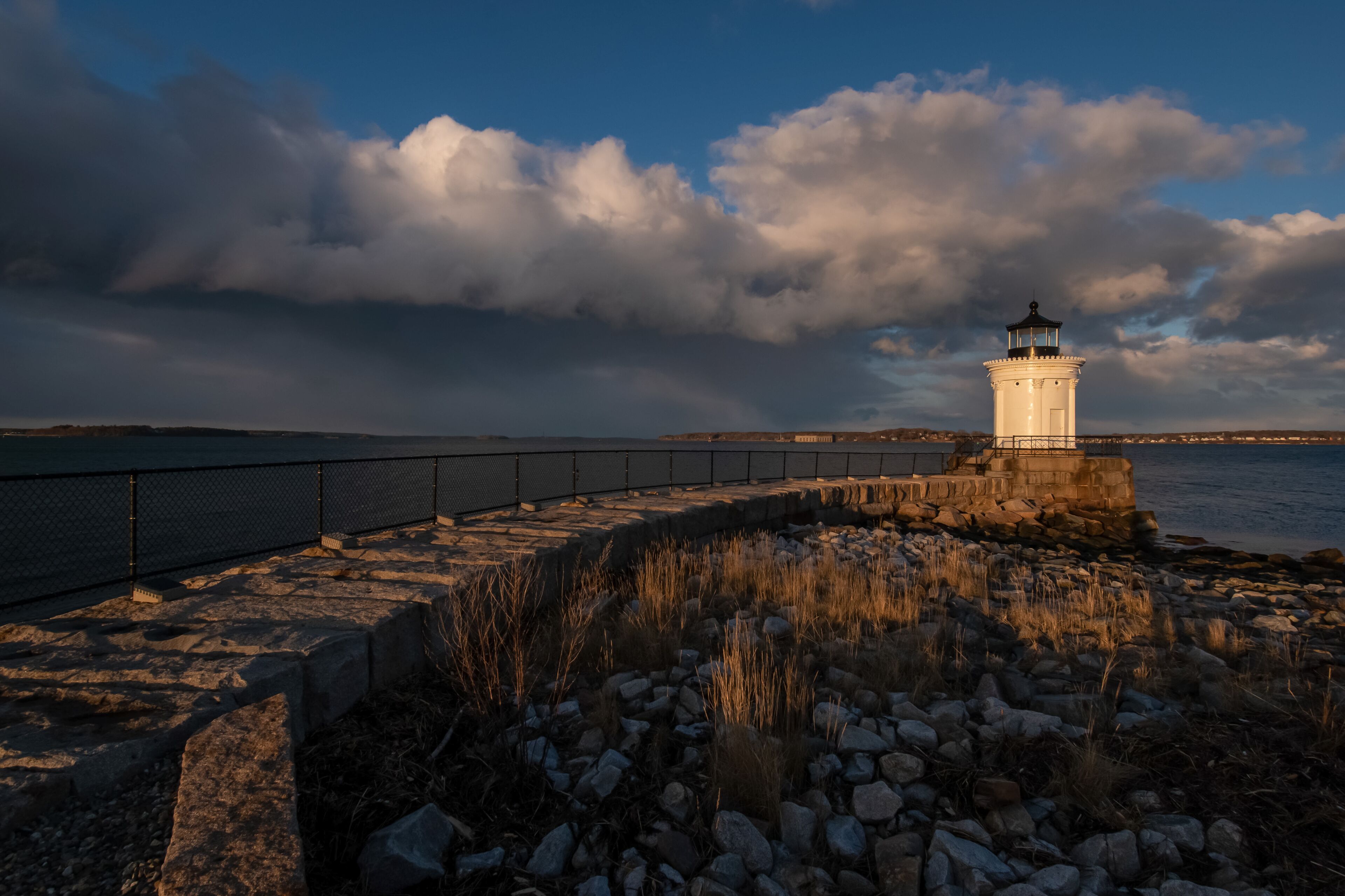 Portland Breakwater Lighthouse at sunset - Bug Light Park - South Portland, Maine.