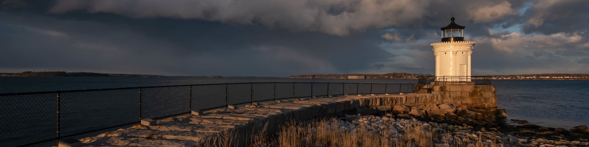 Portland Breakwater Lighthouse at sunset - Bug Light Park - South Portland, Maine.