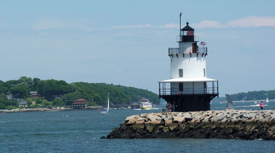 Maine Lighthouse Tour: Spring Point Ledge Light. This one you can actually tour, although you got a long, hard walk over huge breaker rocks ahead of you to do so! #lighthouse