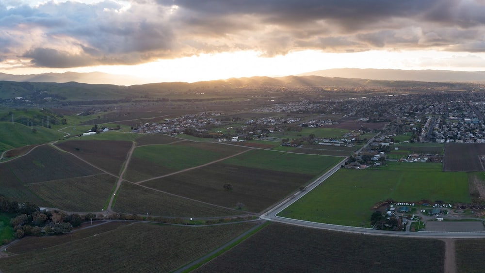 Low clouds drift over vineyards in the Tri-valley region of Northern California, just east of San Francisco Bay. This beautiful area, Dublin, Pleasanton and Livermore, is home to many wineries.