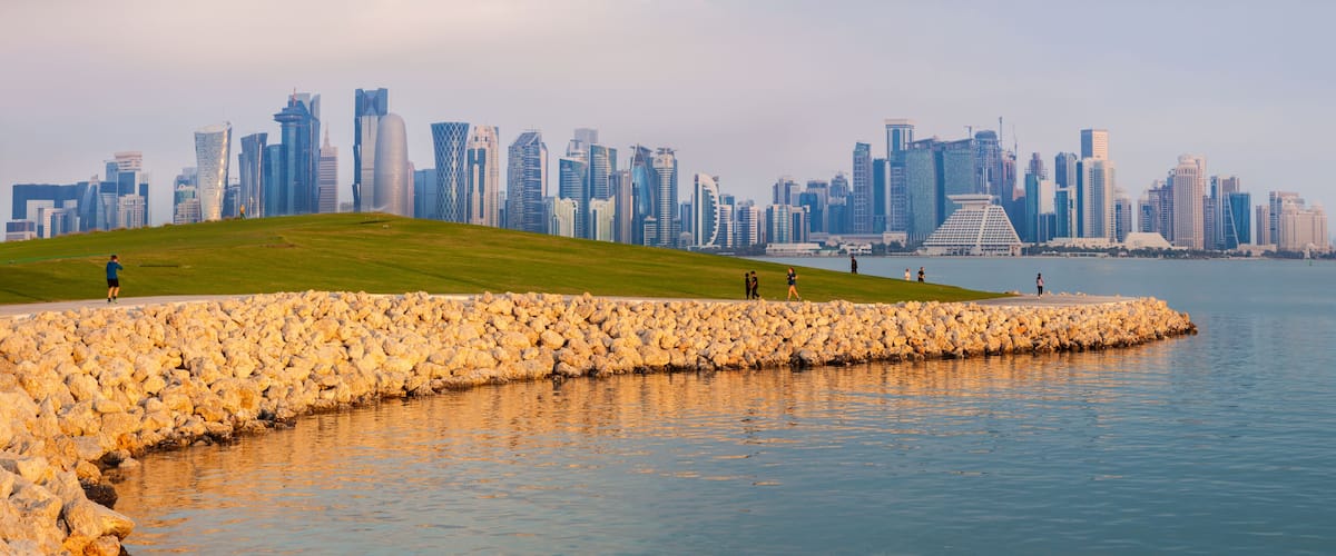 Waterfront by skyline of Doha, Qatar