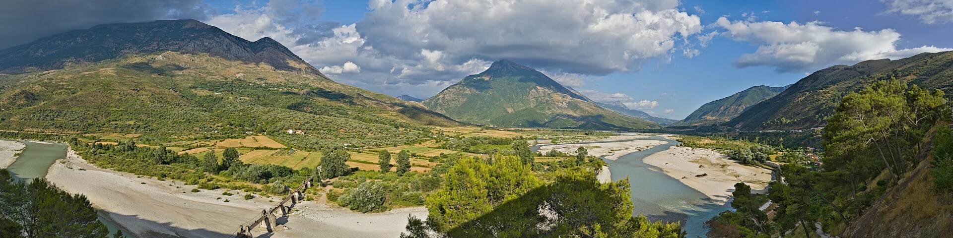 Vjosa river valley viewed from Tepelena