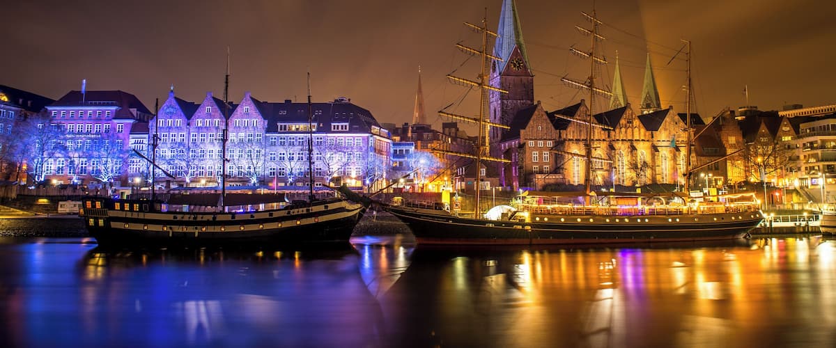 Looking across the river at the old wharf Christmas market.