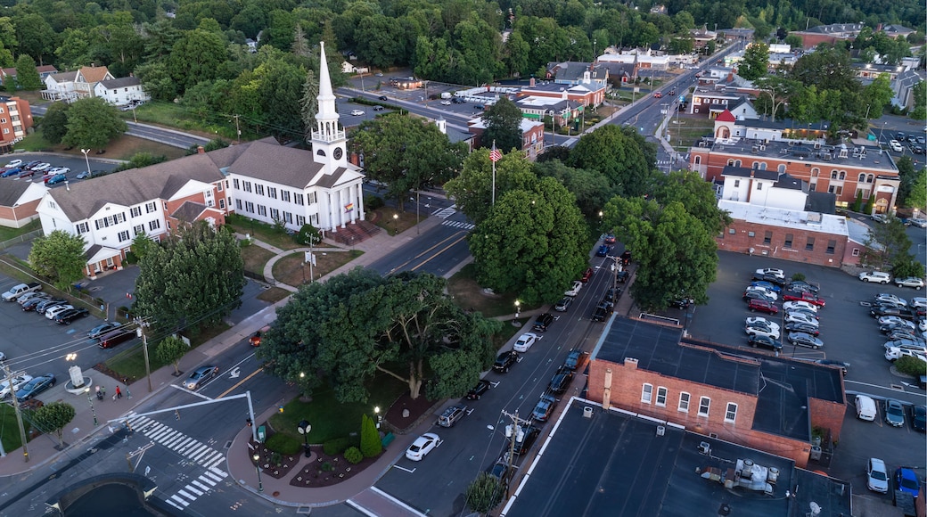 Southington, Connecticut, USA Downtown Aerial View, Main Street, First Congregational Church