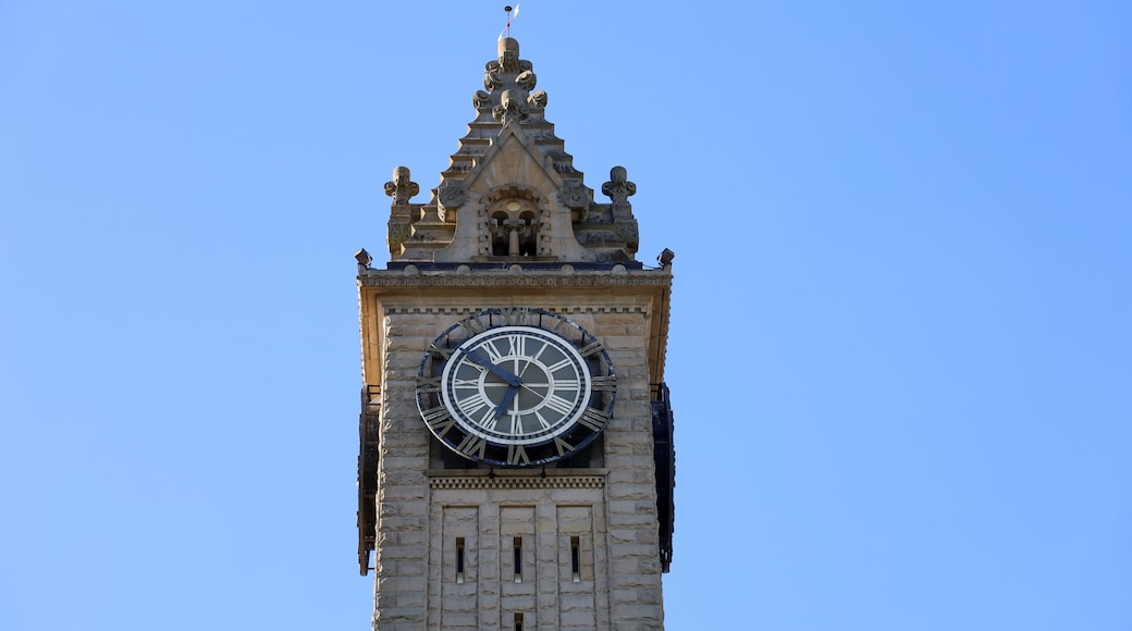 View of the tower with clock at the Bowling Green Municipal Court building in Bowling Green Ohio. USA