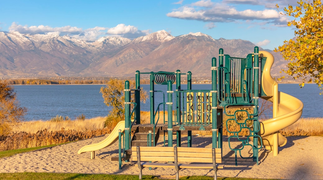 Playground in front of Utah Lake and Mountains