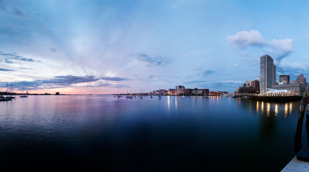 Boston harbor, Rowe's Wharf and the waterfront at sunrise