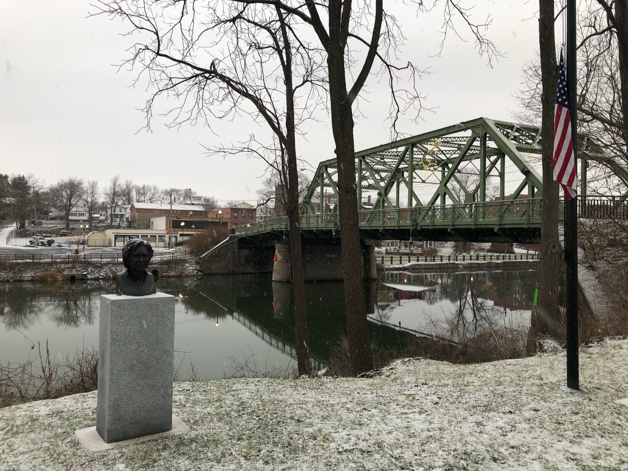 Walk the .9 mile sculpture trail and you wind up at the ‘George Bailey Bridge which is so named for the film It’s a Wonderful Life 