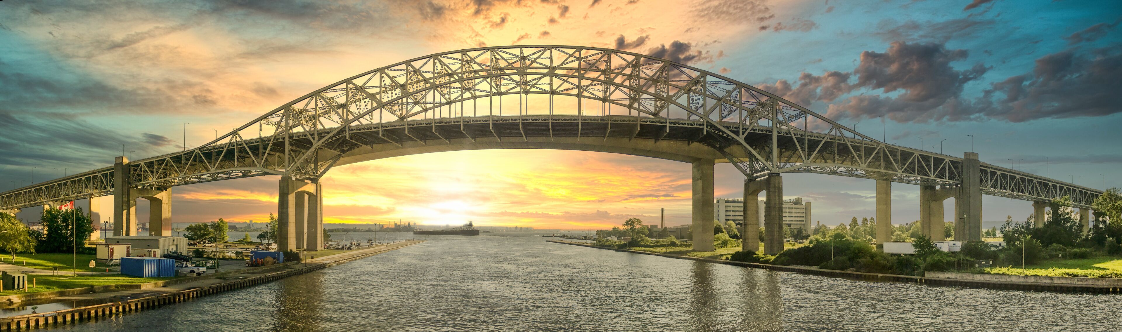 Burlington Bay James N. Allan Skyway along QEW highway in Ontario, Canada