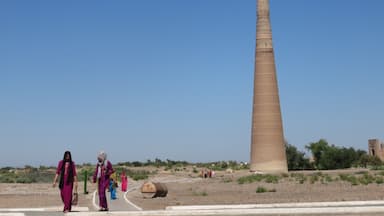 The Kutlug-Timur minaret raises its column high above a vast flat plain of this UNESCO world heritage area.