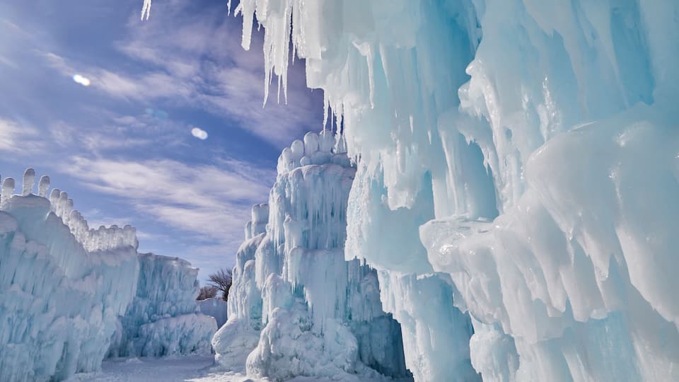 Winter wonderland of huge icicles and lots of snow near Minneapolis Minnesota USA