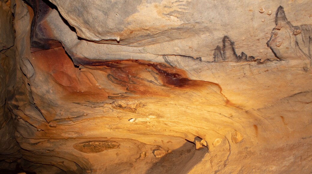View of cave formations and mineral stains in the Ohio Caverns in West Liberty, Ohio USA.