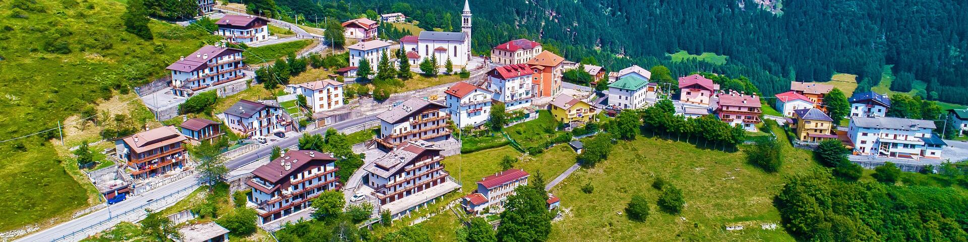 Aerial view to a small town in Asiago, Vicenza, Italy.