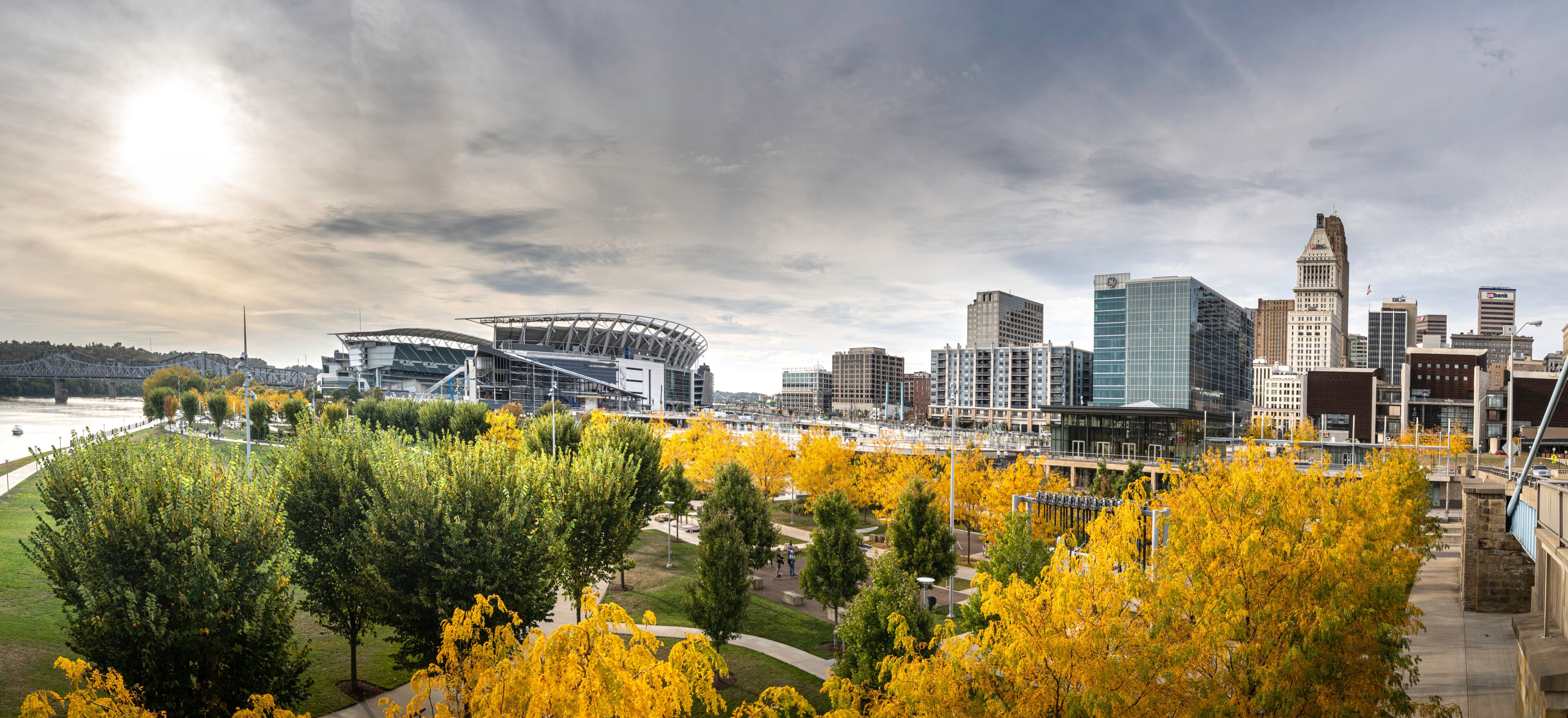 Wide panorama of Cincinnati, Ohio, USA skyline