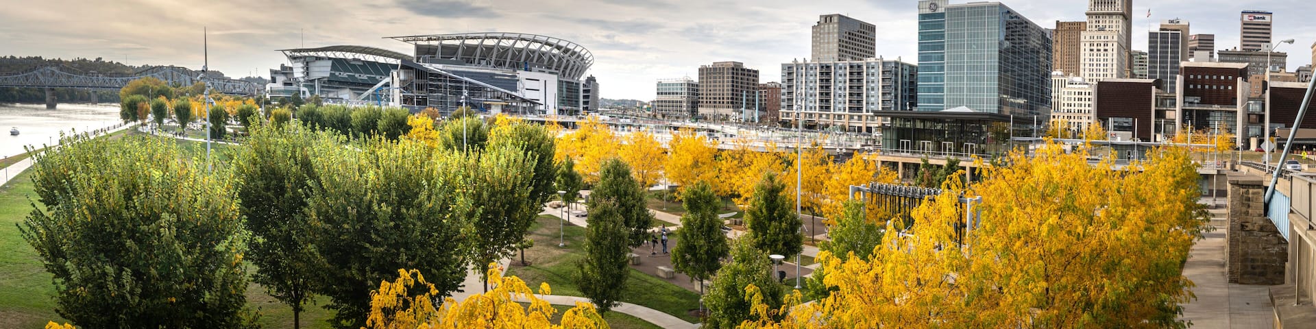 Wide panorama of Cincinnati, Ohio, USA skyline