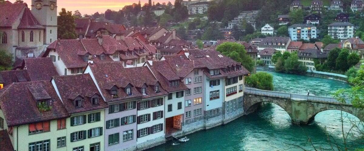 #TroveOn
Sunset from the Nydeggbrücke bridge, just outside the old town of Bern. The Bern Altstadt is a UNESCO world heritage site, and I swear I have never seen a river more brilliantly turquoise than the River Aare, which encircles the Altstadt. The Swiss capital is a definite must for a Switzerland itinerary.