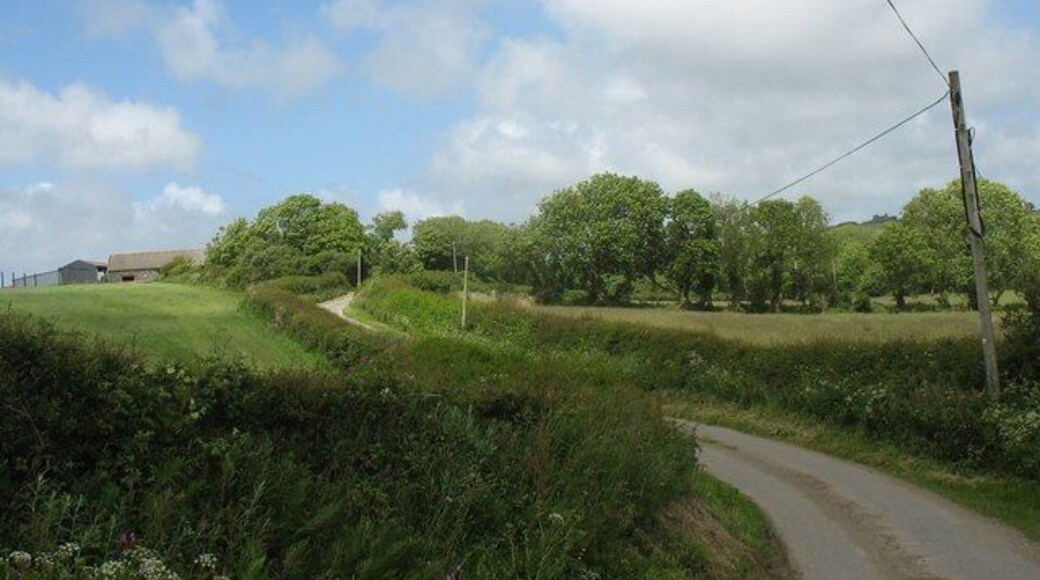 Bend in the road west of Bron-heulog Farm Bron-heulog means "sunny brae".