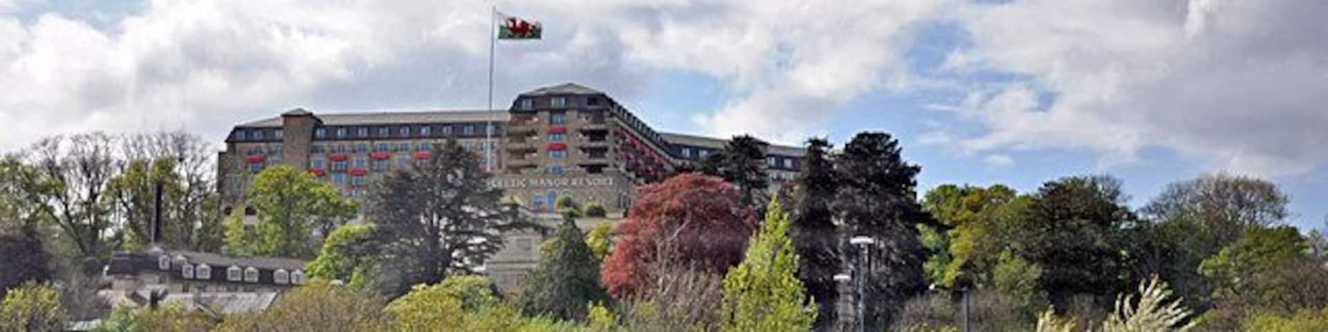 The Celtic Manor Resort Hotel - Newport Standing above Junction 24 of the M5 and the Coldra Roundabout and reminiscent of a cliff top fortress.
