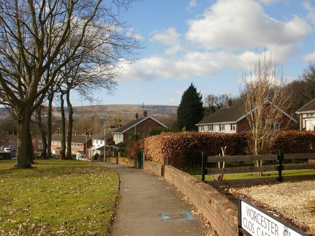 Worcester Close, Llanyrafon, Cwmbran Viewed from Caernarvon Crescent.