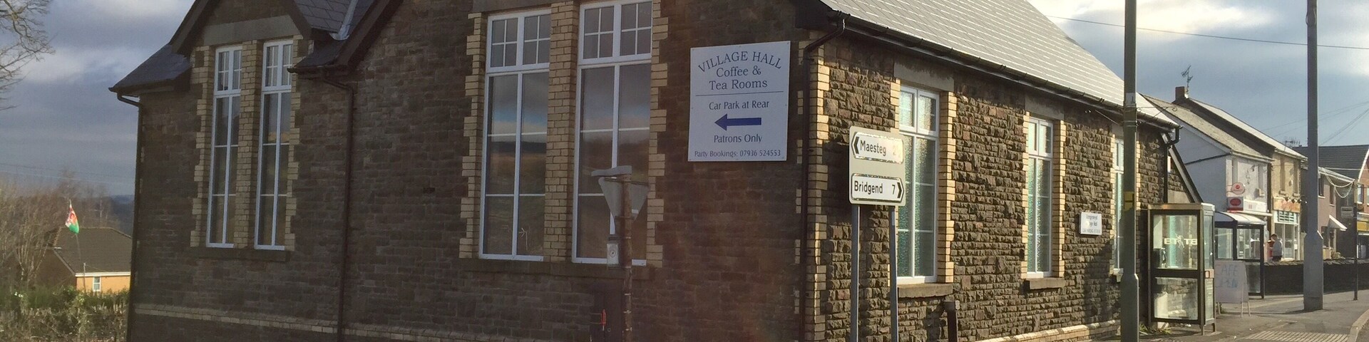 Llangynwyd Village Hall Marked on the OS map as a place of worship, the building now called Llangynwyd Village Hall was originally built as a schoolhouse by the Margam Estate during the 19th Century and used until the existing village Primary School was built in the 1920s. In 1895 it is recorded as having a school roll of 96 pupils. After it ceased being a school it became a church dedicated to St. Stephen. The building was used as a church up until the 1990s before declining church attendance resulted in it being sold for use as an artist’s studio. It was officially opened as the Llangynwyd Village Hall in April 2014.