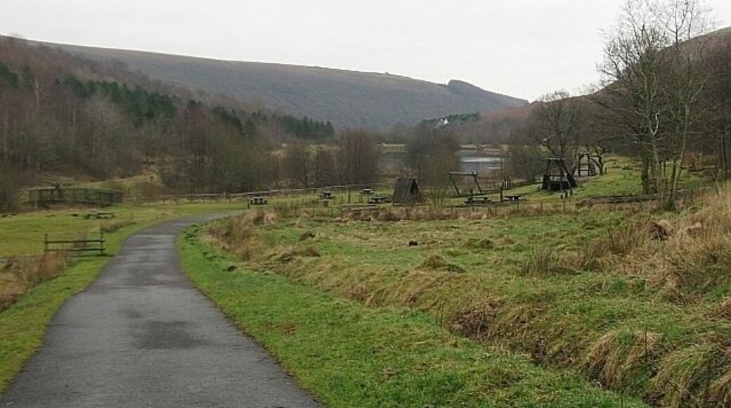 Parc Cwm Darran Nearly deserted on the afternoon of Christmas Eve. The structures on the right are a children's playground.