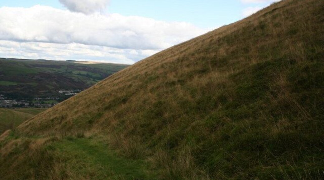 Hillside path The path just cuts the corner of this square, and above here the grass slopes of Mynydd Bwllfa lead to crags, which are in the square but not visible.