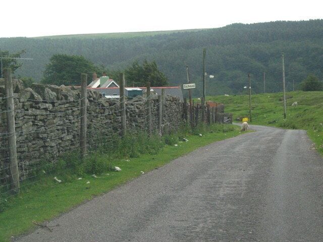 Blaen-y-cwm road and Tir-pentwys There is a School sign in this picture, but there does not appear to be an active school here now. There was once a mine in this area.