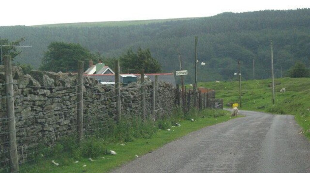 Blaen-y-cwm road and Tir-pentwys There is a School sign in this picture, but there does not appear to be an active school here now. There was once a mine in this area.