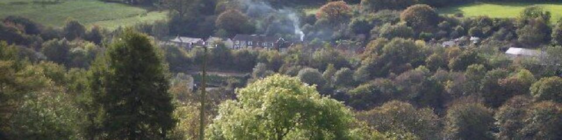 Pen-deri farm. Argoed, Caerphilly. Pen-deri farm and the hamlet of Gwrhay taken from on the Sirhowy Valley Walk climbing up from Argoed. On the skyline, five miles to the south, can be seen Mynydd Machen which is also on the same long distance path.