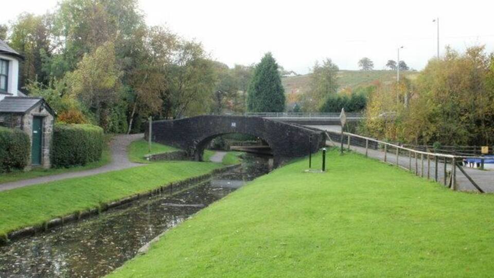 Bridge 52, Monmouthshire & Brecon Canal Pontymoile, Pontypool. Bridge 52 is only a few metres from bridge 51A 1594664, which carries the A472 over the canal. Part of bridge 51A is visible behind bridge 52.