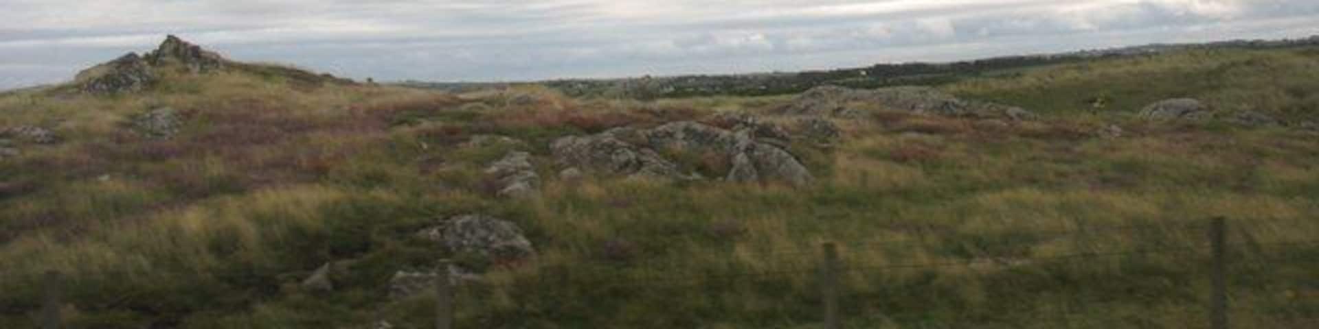 The Gorsedd-y-Person outcrop south of Eilian House This outcrop of rock by the railway line is surrounded by duneland. Gorsedd-y-Person means "throne of the parson".