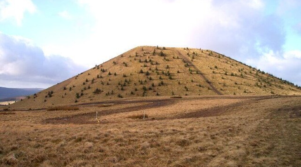 Tip above Tylorstown. This tip is one of the few mountain top tips left and can be seen from as far away as Exmoor, the Brecon Beacons and the Blorenge. (Following the disaster at Aberfan in 1966 virtually all of the mountain top tips were removed.) The Banana tip was situated alongside the railway line between the villages of Tylorstown and Ferndale and shaped like a banana - hence it's name, it was moved very many years ago and is no longer to be seen.