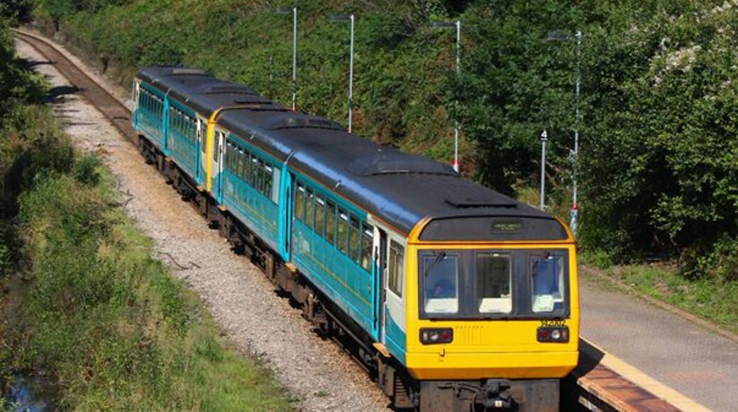 Llwynypia Station. Train arriving at Llwynypia.