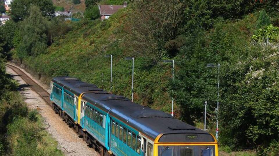 Llwynypia Station. Train arriving at Llwynypia.