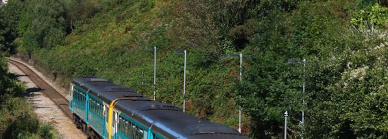 Llwynypia Station. Train arriving at Llwynypia.