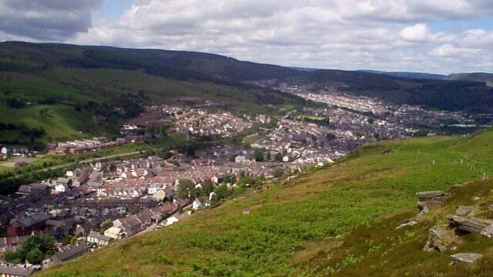 Mynydd Y Dinas to Clydach Vale with Tonypandy and Pen y Graig in the fore ground