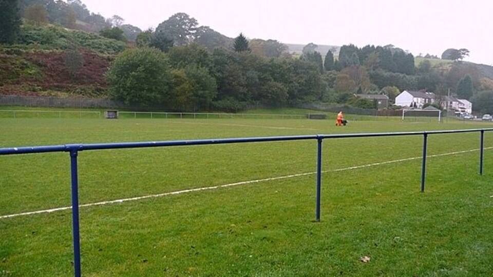 Wet pitch at Penygraig The A4119 grazes the north-eastern corner of the square. Adjacent, and in the square checked with GPS, is this football pitch. It looks as though the land may have been levelled to create the pitch, as the rest of the land going into the square on the left is steep up onto Mynydd Pen-y-graig. It was very wet and the groundsman looked thoroughly fed up.
