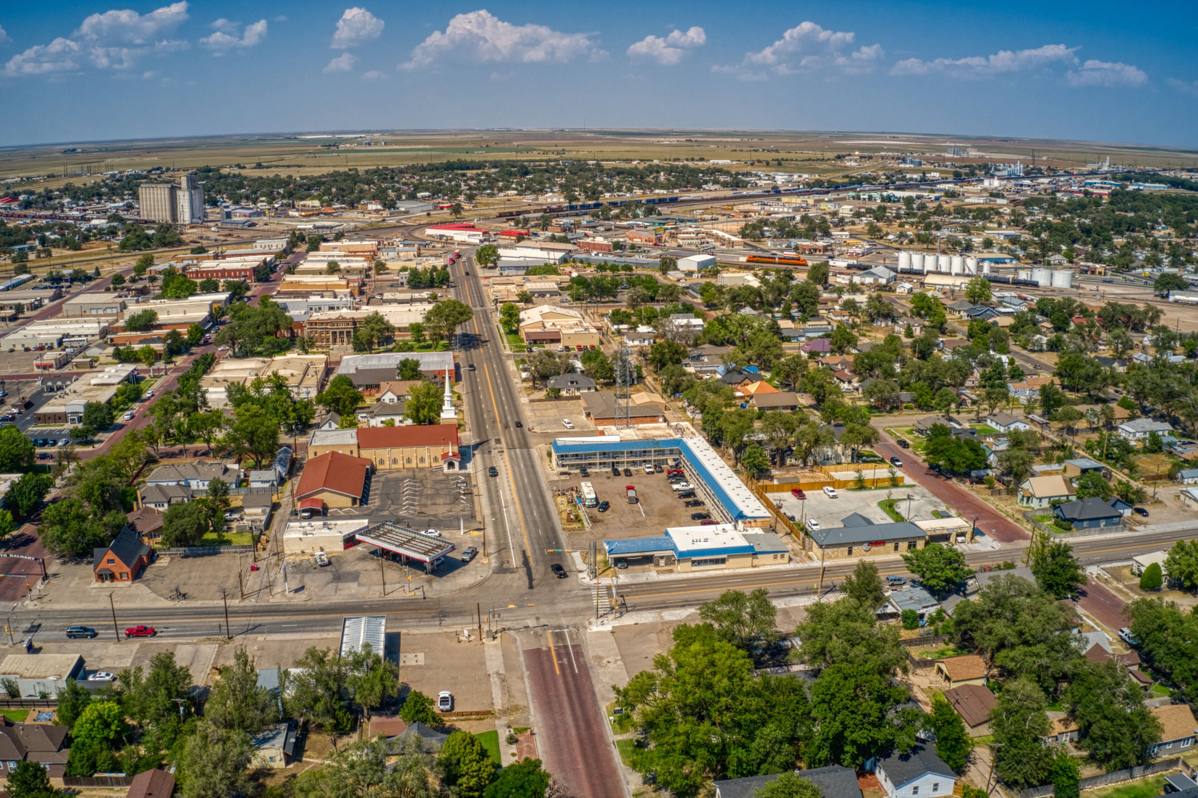Aerial view of the Agricultural Hub and town of Dalhart, Texas