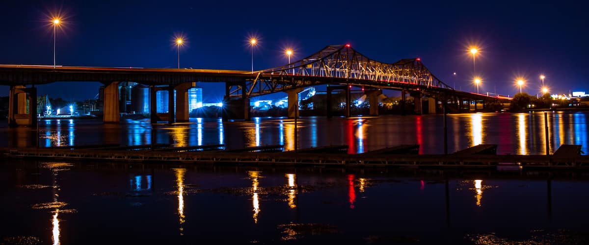 Tennessee River Bridge in Decatur Alabama at Night