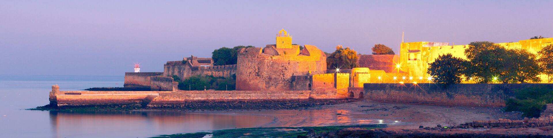 Fort Diu at night. Daman and Diu, India