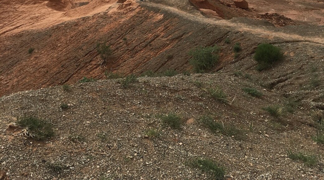 Moments before the storm hit we are standing on the ridge at the top of the cliffs. This is where Roy Chapman Andrews famously found dinosaur eggs. The Gobi is actually a set of smaller, but still immense Gobis, not just one - all different.