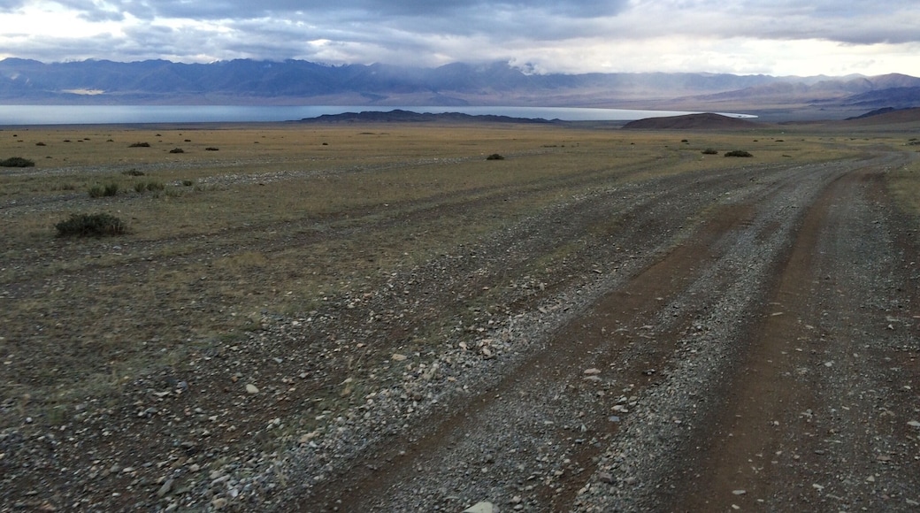 Approaching Uvs Lake, in Mongolia.
Driving got very tough as we got closer to the lake, although it did provide a rare opportunity to oversteer and slide around in a Nissan Micra. The scenery around here is great.