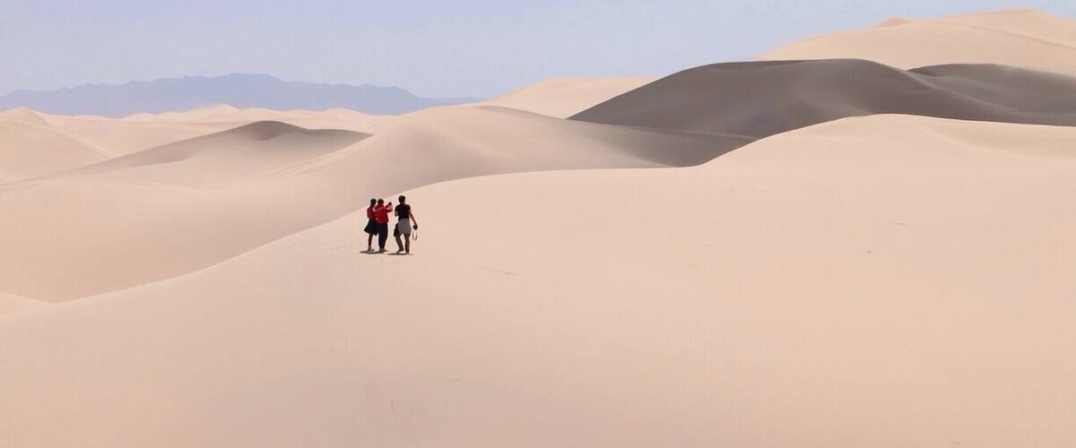 This is at the 12 km long sand dune. If you're on any kind of tour to Gobi Desert you will likely visit this place. We rode camels to arrive at this particular location.