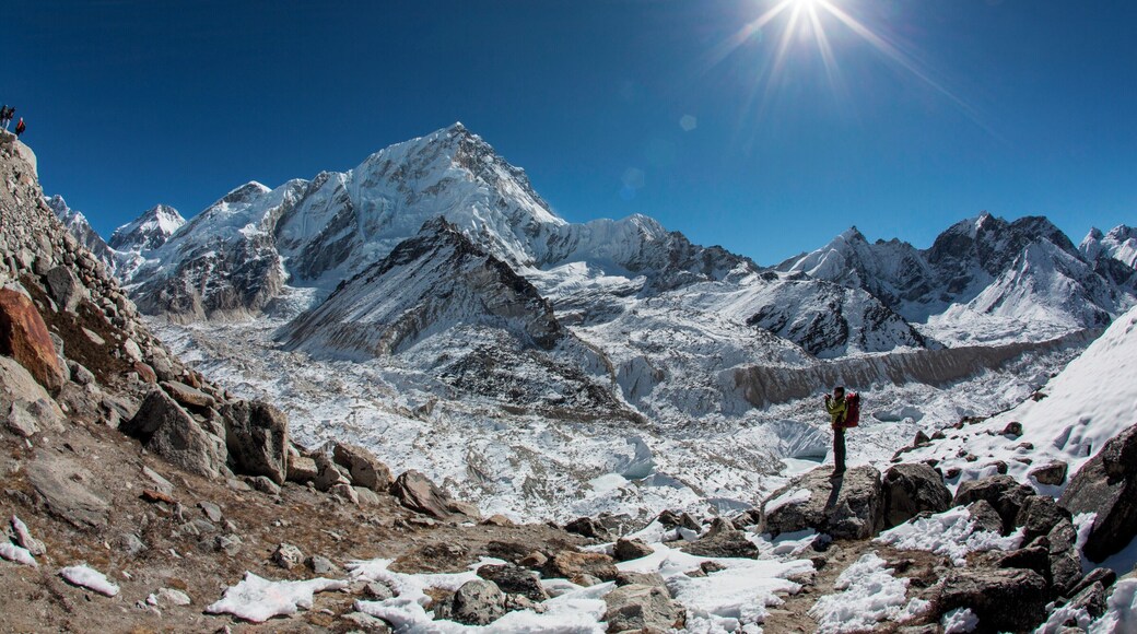 Beautiful sunshine near the Everest Base Camp around Khumbu Glacier. The view is just amazing.