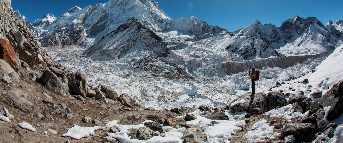 Beautiful sunshine near the Everest Base Camp around Khumbu Glacier. The view is just amazing.
