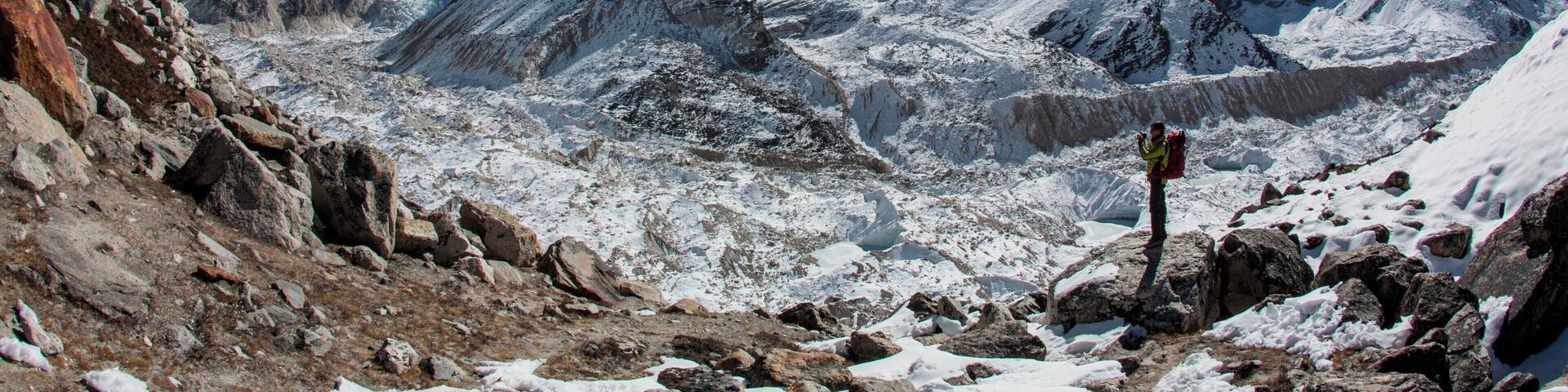 Beautiful sunshine near the Everest Base Camp around Khumbu Glacier. The view is just amazing.