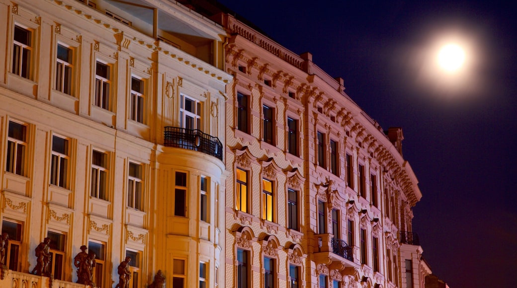 Brno showing heritage architecture, night scenes and heritage elements