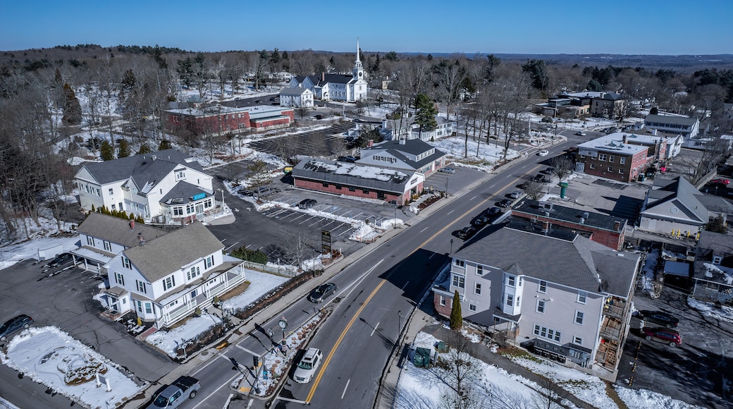 Aerial view of Shrewsbury, Massachusetts in late winter
